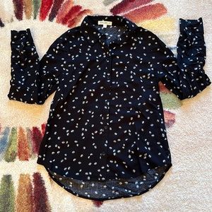 love, Fire black and white daisy button down shirt